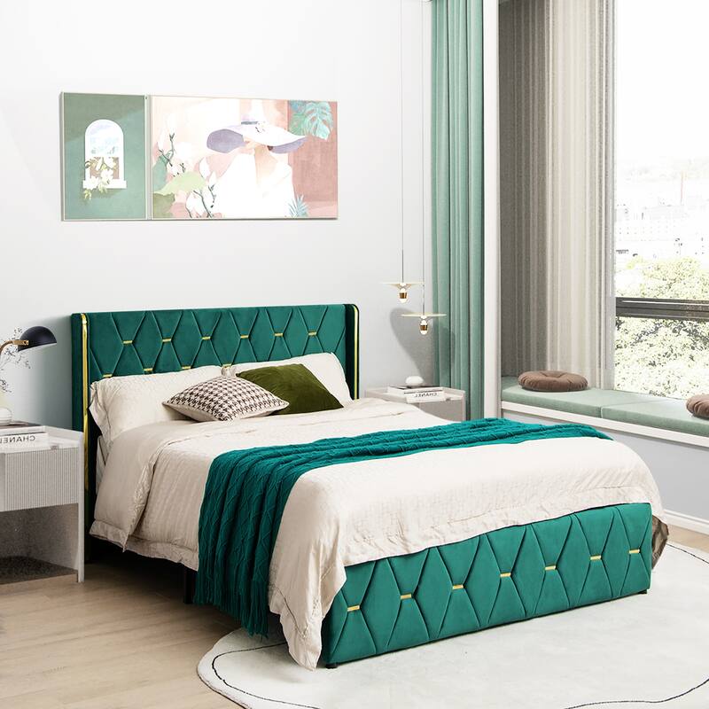 Costway Upholstered Platform Bed Frame Adjustable Headboard Footboard