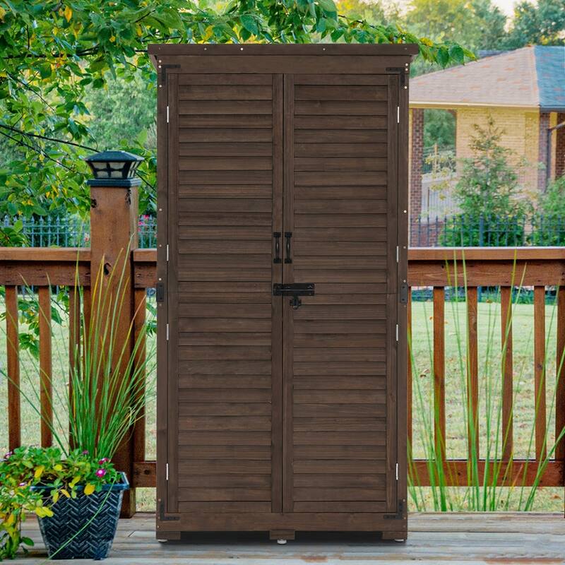 MCombo 63 inch Tall Outdoor Storage Tool Cabinet Shed with Lock for Yard (34.3" L x 18.3" W x 63" H), Wooden 0870 - N/A