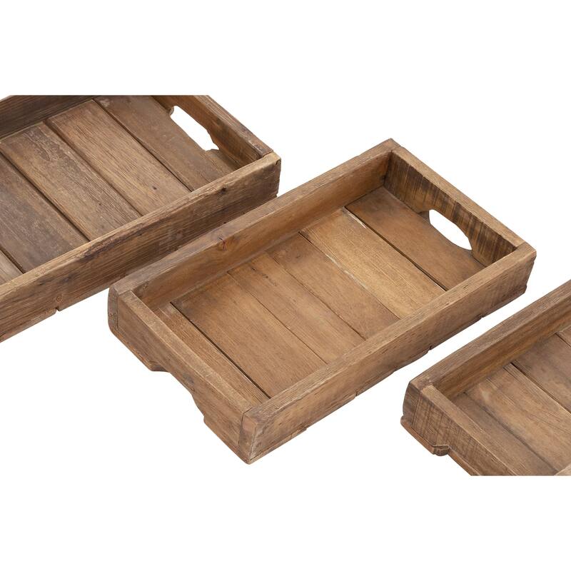 Wood Living Room Decor Tray - Set of 3 Brown - Roche River Decor