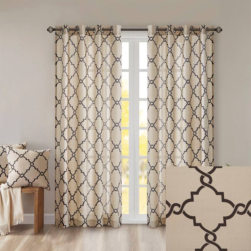 Fretwork Print Grommet Top Window Curtain Panel