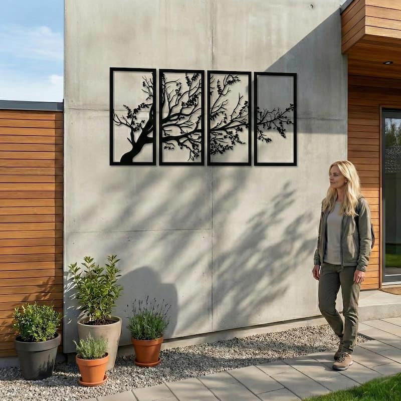 Tree of Life 4 Panels Metal Wall Decor for Home and Outside - Wall-Mounted Geometric Wall Art Decor
