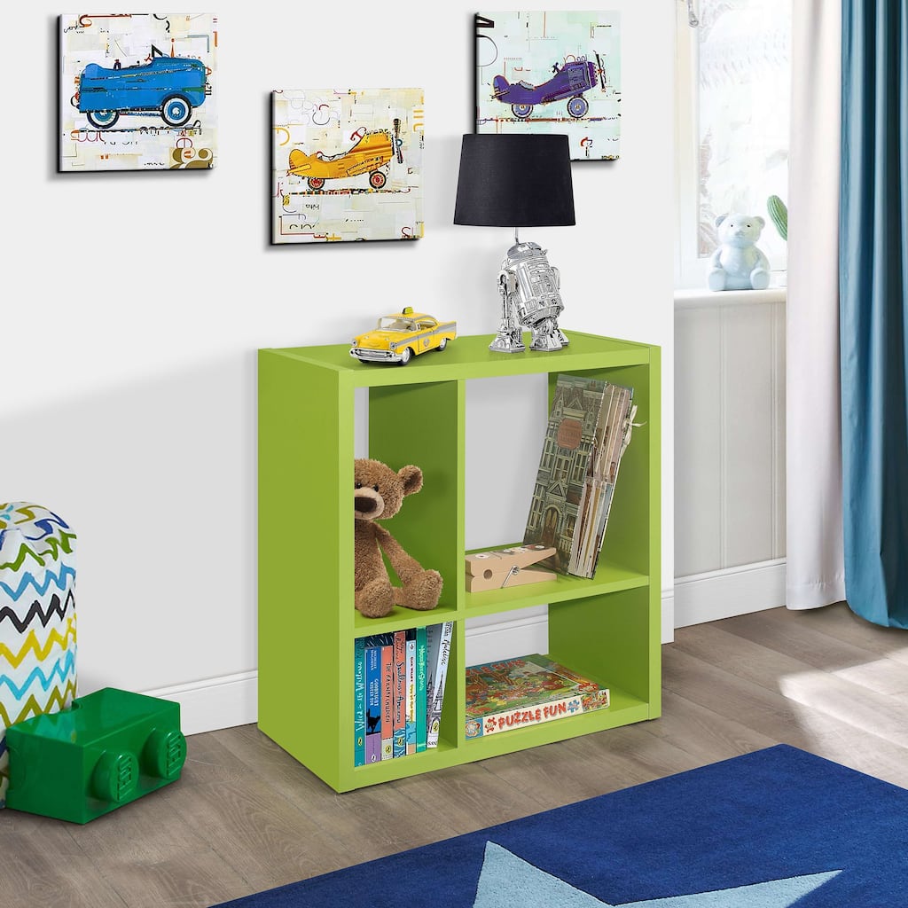 4-Cube Open Bookcase, Kids Toy Storage Shelf Organizer (Green)