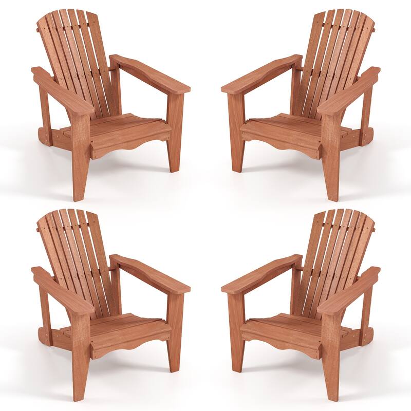 Gymax 4PCS Solid Wood Garden Chair w/ High Backrest Wide Armrests & - Natural
