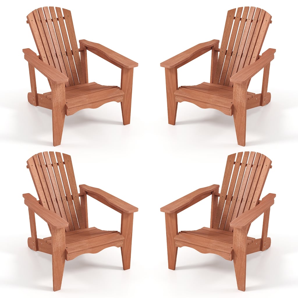 Gymax 4PCS Solid Wood Garden Chair w/ High Backrest Wide Armrests &