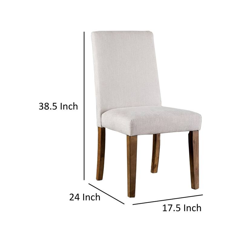 Jule Side Chairs Set of 2, Brown Solid Wood, Soft White Fabric Upholstery