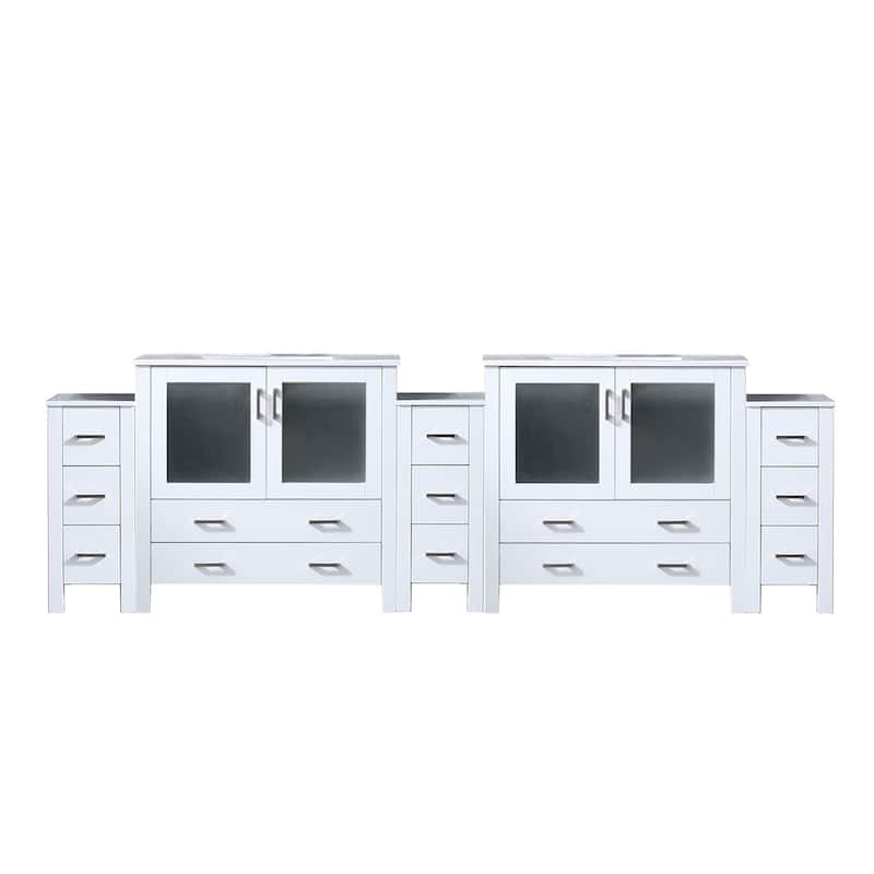 Volez Double Bath Vanity with Side Cabinets and White Ceramic Top - 108 - White