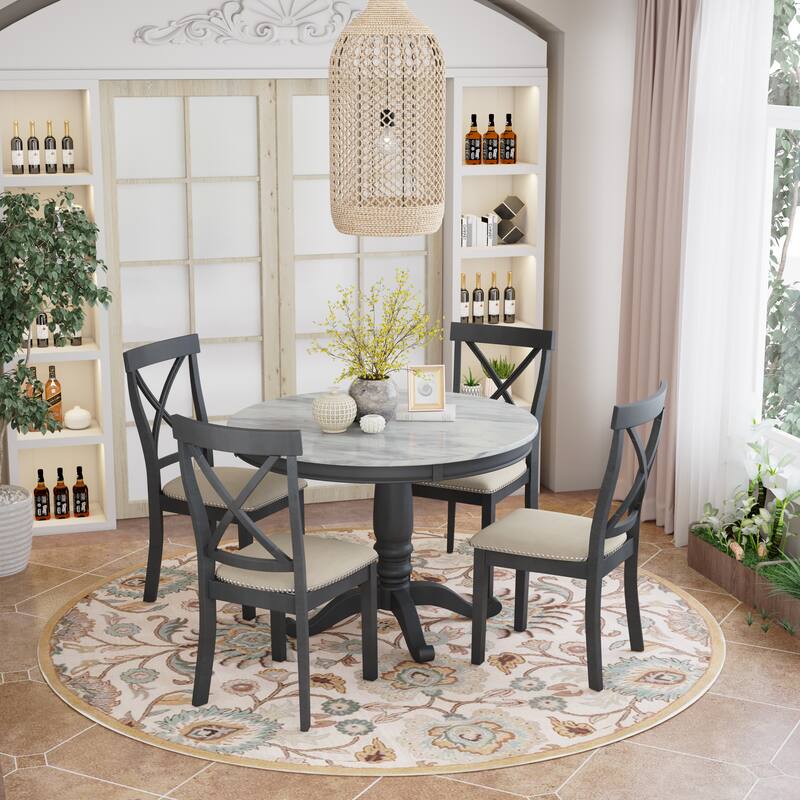 5 Pieces Dining Table and Chairs Set for 4 Persons