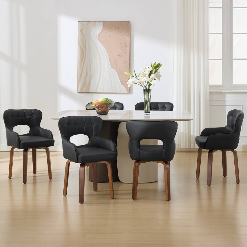 Bentwood Swivel Dining Chairs Set of 2/4/6, Faux Leather Upholstered Chairs Kitchen Chairs