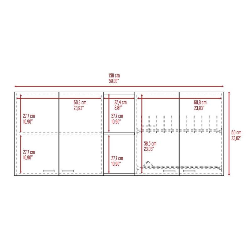 Wall Cabinet with 4 Doors, 2 Open Shelves, Built-In Dish Rack, and Glass Organizer for Kitchen