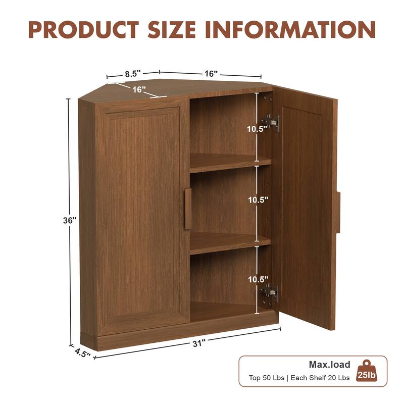 Corner Cabinet Wooden Corner Storage Organizer Cabinet with Adjustable Shelves