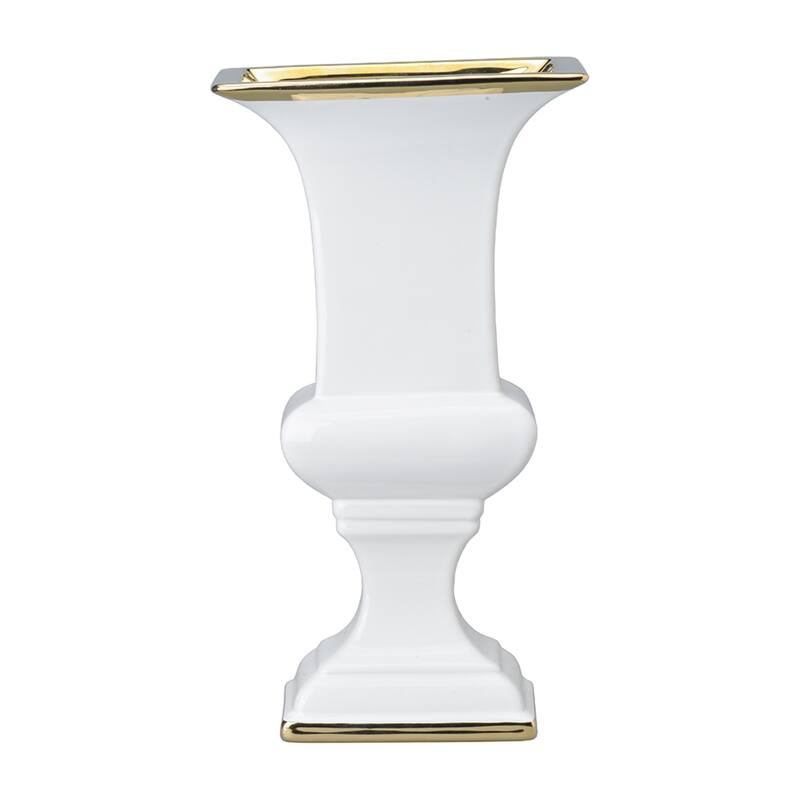 Urn Shaped Vase with Pedestal Base - 11.5" - White and Gold