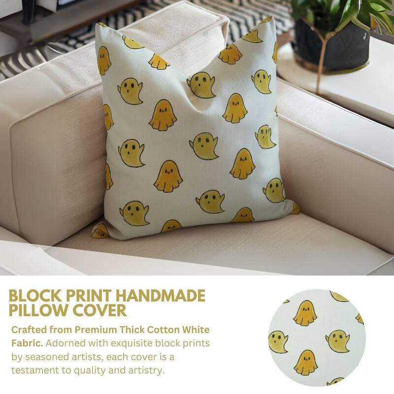 Fabdivine Handmade Halloween Yellow Ghost Decor Pillow Cover