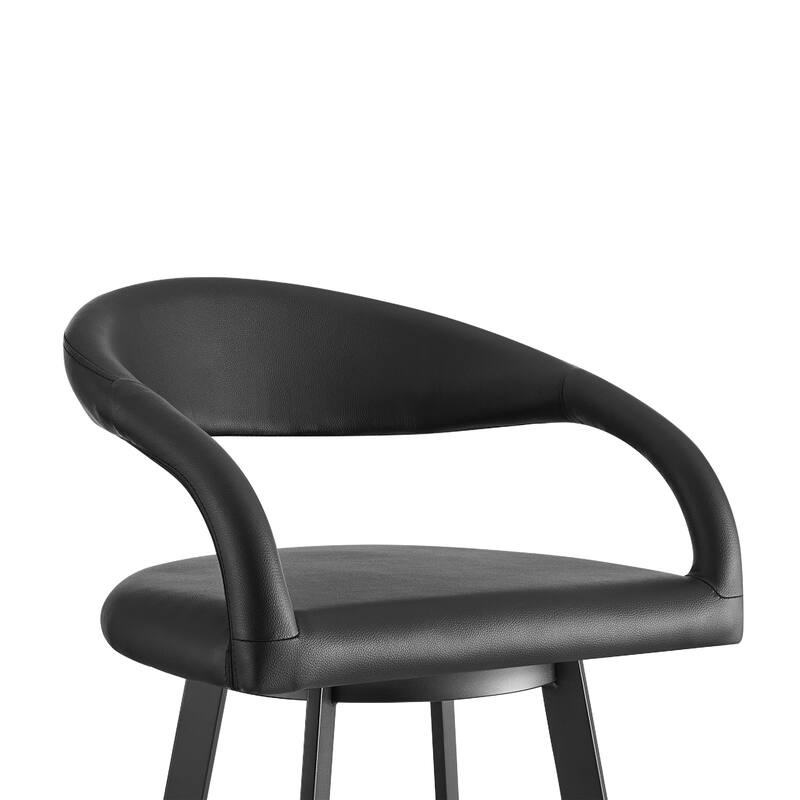 Monie Swivel Barstool Chair, Curved Floating Back, Black Faux Leather