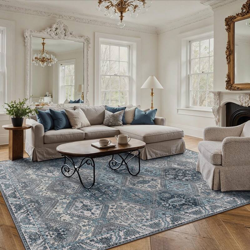 Mcow Vintage Wood-Tone Low-Pile Washable Non-Slip Area Rug