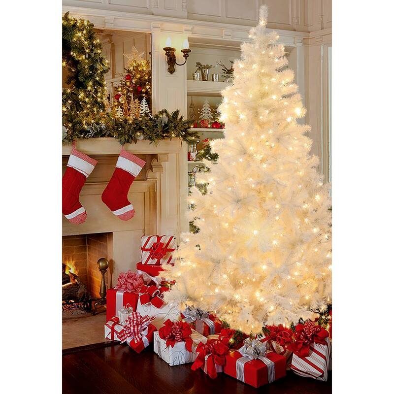Pre-Lit LED 7ft White Artificial Christmas Tree with Metal Stand - 84" H x 42" Diameter
