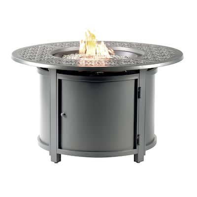Round 44 in. x 44 in. Aluminum Propane Fire Pit Table with Glass Beads, Two Covers, Lid, 57,000 BTUs
