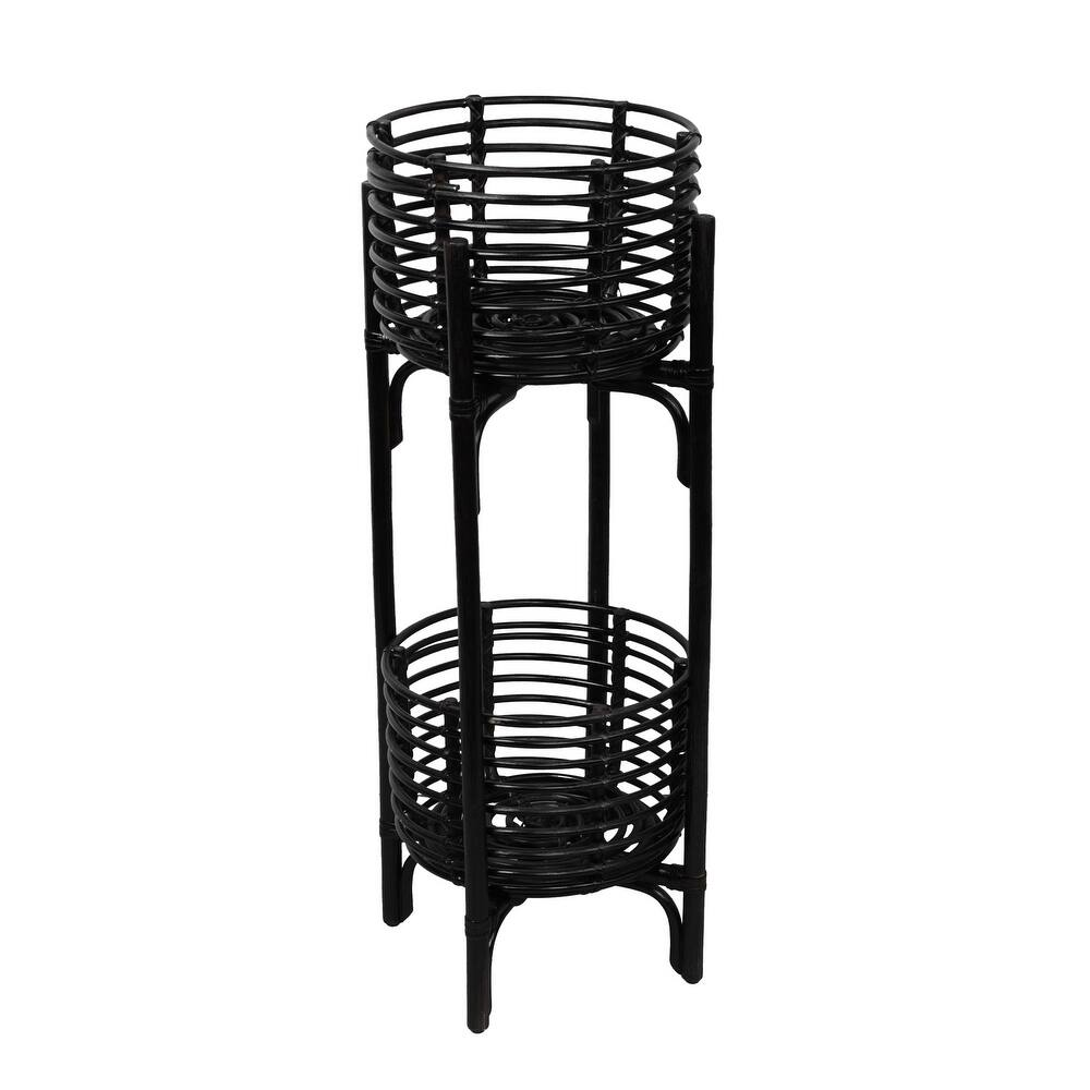 JONATHAN Y Zachariah 33.5" Bohemian Minimalist Handmade 2-Tier Rattan Indoor Planter Stand
