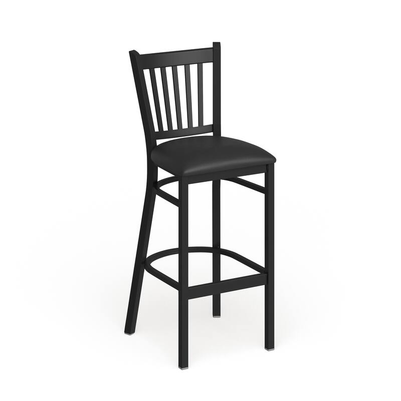 Vertical Back Metal Restaurant Barstool - 16.75"W x 18.75"D x 42"H - 16.75"W x 18.75"D x 42"H - Black Vinyl Seat/ Black Metal Frame