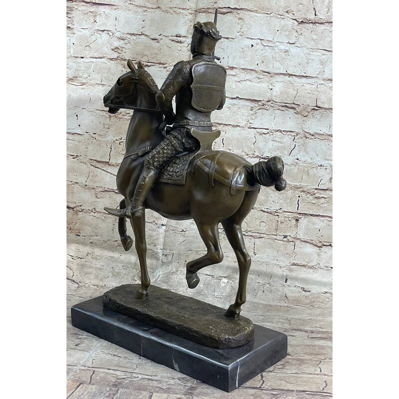 Medieval European Warrior King Arthur On Horseback Bronze Statue Sculpture 16 Inches X 10 Inches