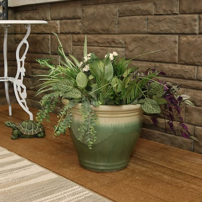 Sunnydaze Studio High-Fired Glazed Ceramic Planter - 15-Inch - Seafoam