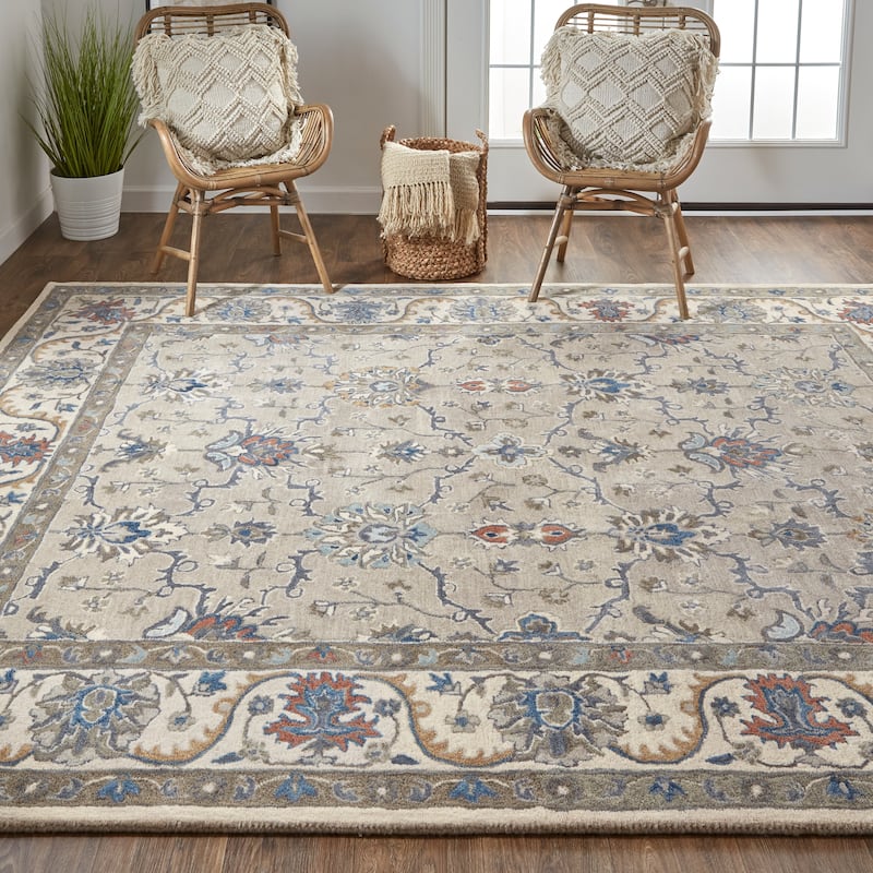 Mattias Tufted Persian Floral Rug, Warm Gray/Blue, Area Rug