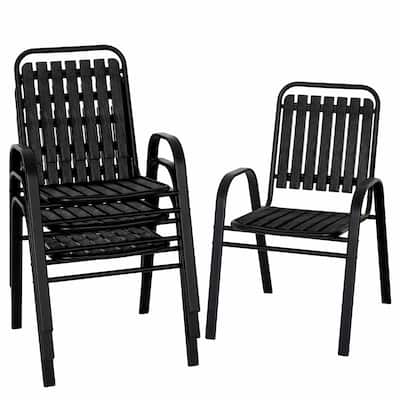 Patio Chairs Set, All Weather Plastic Dining Chairs with Armrests, Outdoor Stackable Bistro Chairs for Lawn Backyard