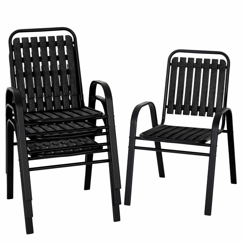 Patio Chairs Set, All Weather Plastic Dining Chairs with Armrests, Outdoor Stackable Bistro Chairs for Lawn Backyard