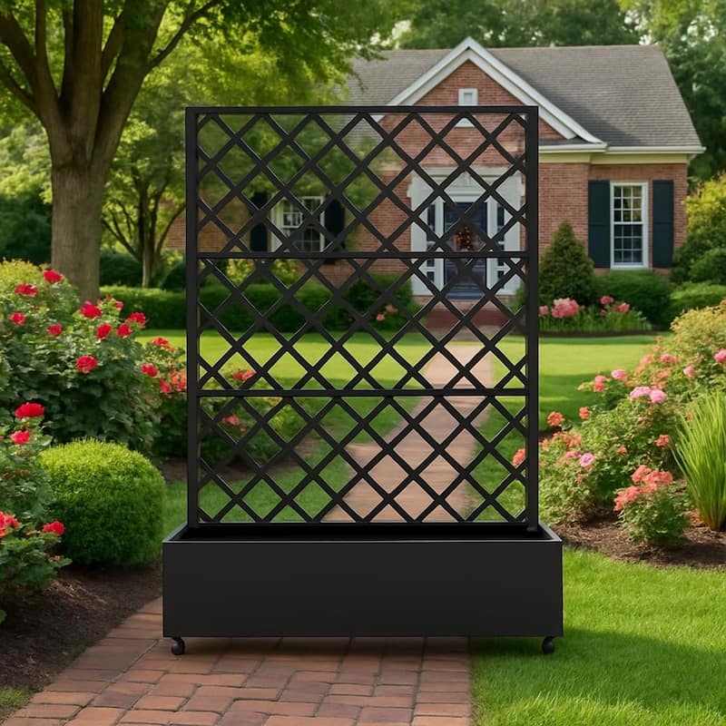 72x47Inch Metal Raised Garden Bed with Trellis and Lockable Casters Large with Drainage Holes