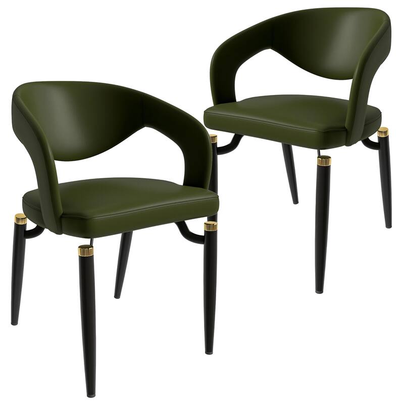 Entice Dining Chairs Set of 2 Upholstered Leather with Iron Legs Modern Accent Arm Chairs