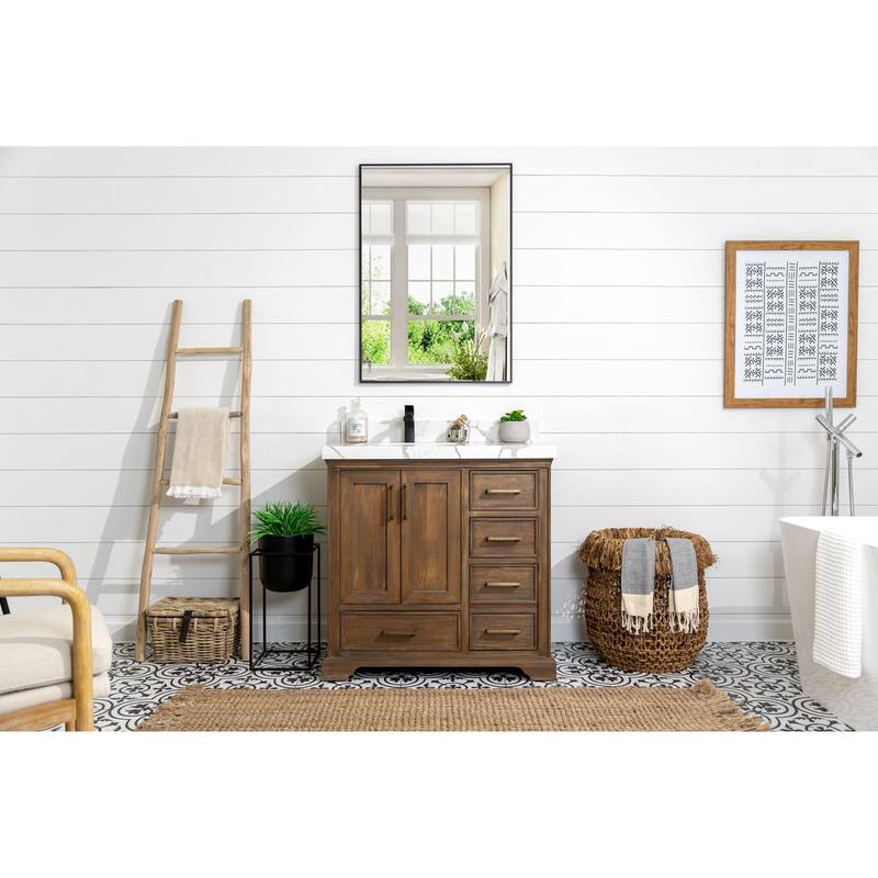 Willow Collections 36 in. W x 22 in. D Charlotte Teak Left Offset Sink Bathroom Solid Teak Vanity with Countertop