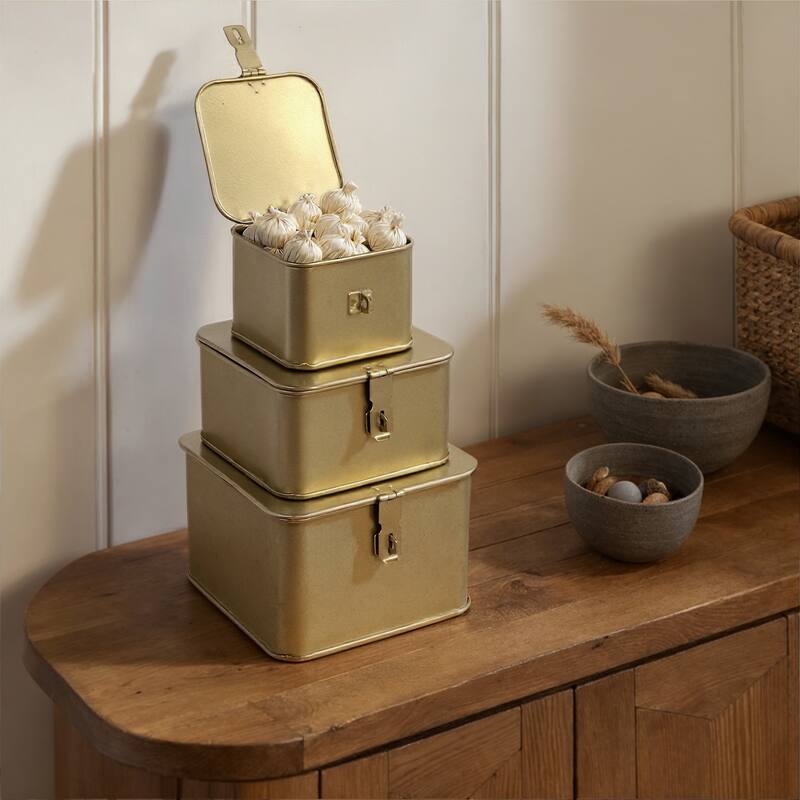Decorative Metal Boxes with Lid, Set of 3