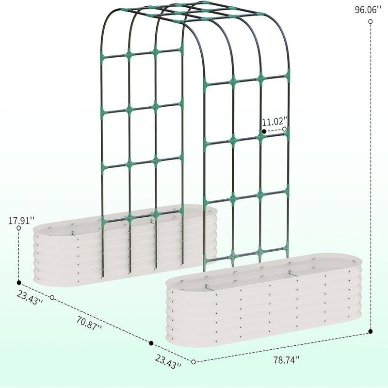 96Inch Tall Vertical Arch Trellis Galvanized Raised Garden Bed Planter Box Includes Plant Clips and Drainage Netting Beige