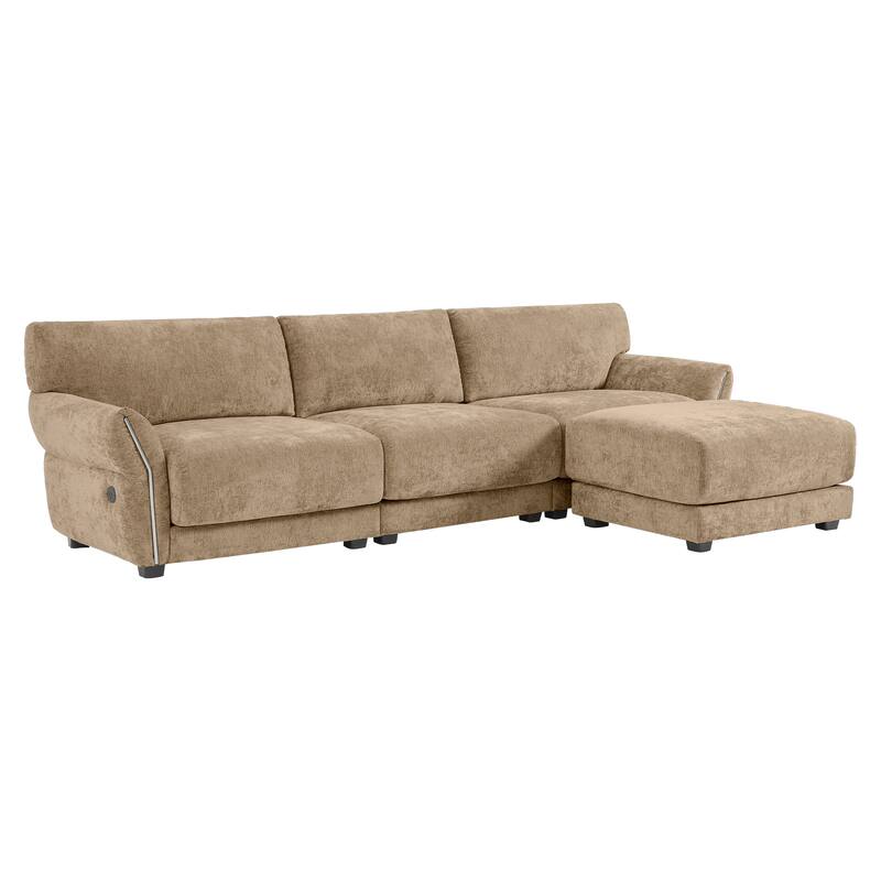Modular Sectional Sofa Set with Petal Armrest Design External USB and Type-C Charger, Movable Ottoman, Chenille