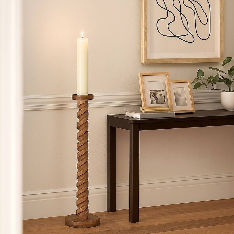 Wood Spiral Floor Pillar Candle Holder - Brown, 36 in. - 36.0"