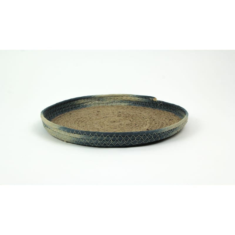 Blue Shibori Dyed Rope Serving Tray Woven Coffee Table Basket Decor - 1.25 X 11.25 X 11.25 inches