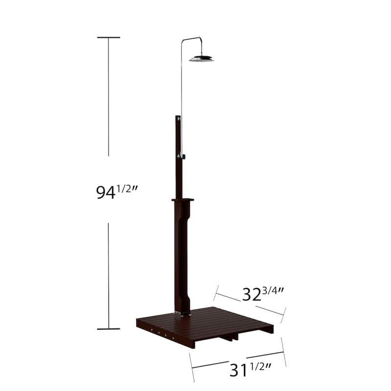 SEI Furniture Parson Oiled Eucalyptus Freestanding Outdoor Shower with Slatted Wood Base and Soap Dish