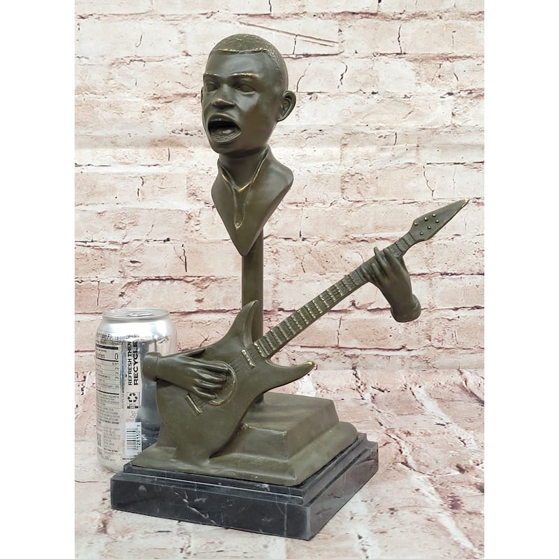 Electric Guitar Player Bronze Sculpture – Modern Musician Figurine On Marble Base