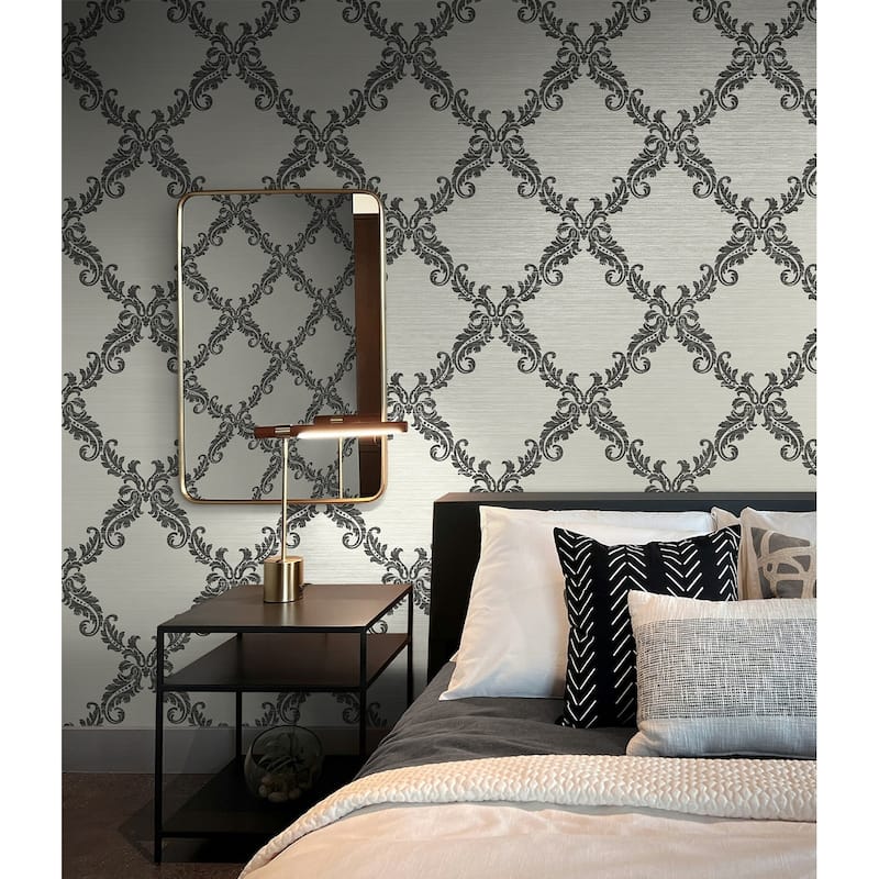 Seabrook Designs Kiran Scroll Frame Non-Woven Unpasted Wallpaper