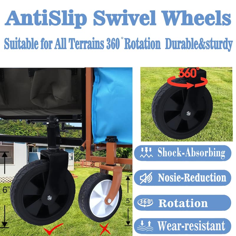 Heavy-Duty Collapsible Wagon with 3-Piece Multi-Use Bag Set - Utility Cart with Liner Covers, Dark Blue