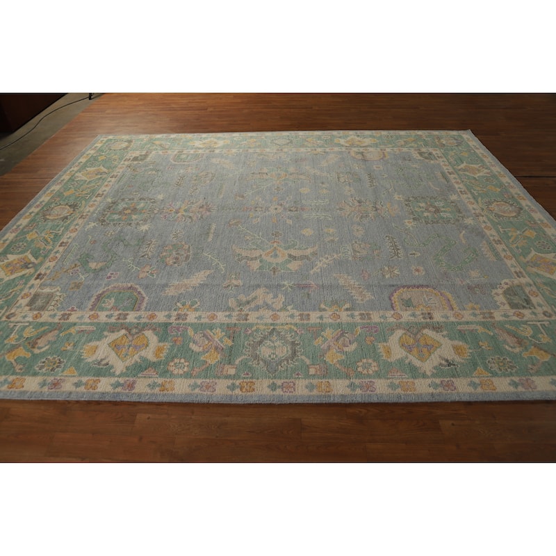Hand Knotted Oriental 100% Wool Carpet Transitional All-Over Navy Blue & Blues Oushak Area Rug - 10' 2'' X 8' 5''