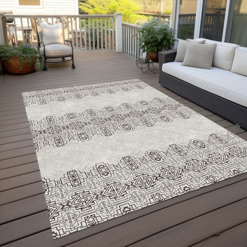 Machine Washable Indoor/ Outdoor Moroccan Boho Chantille Rug - Chocolate - 5' x 7'6"