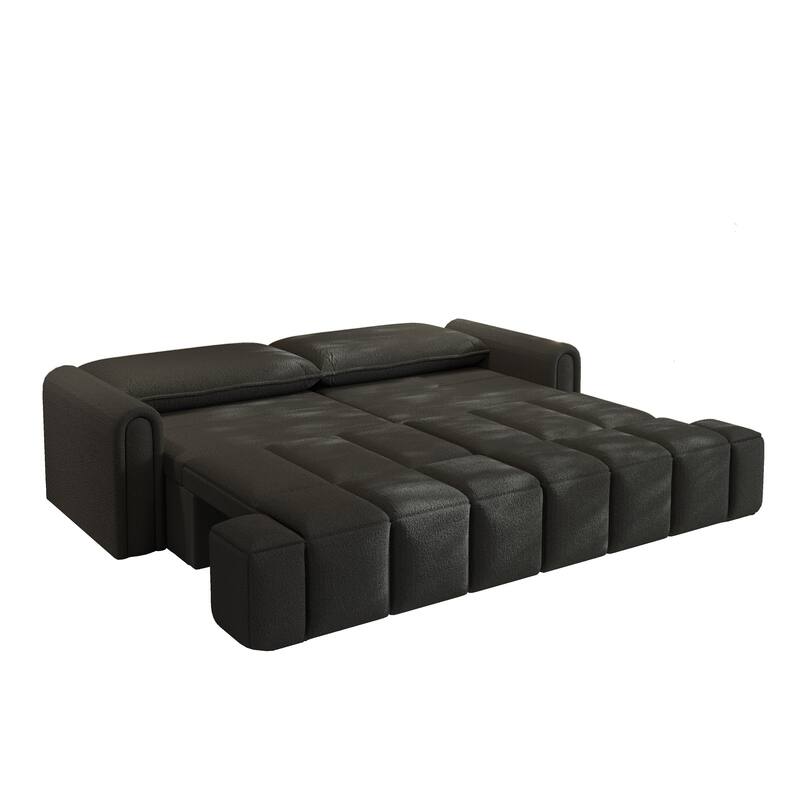 90.2" Sleeper Sofa with Pull-Out Bed, 3-in-1 Convertible Sofa Bed, Large Teddy Loveseat with Adjustable Backrest & Storage Seats
