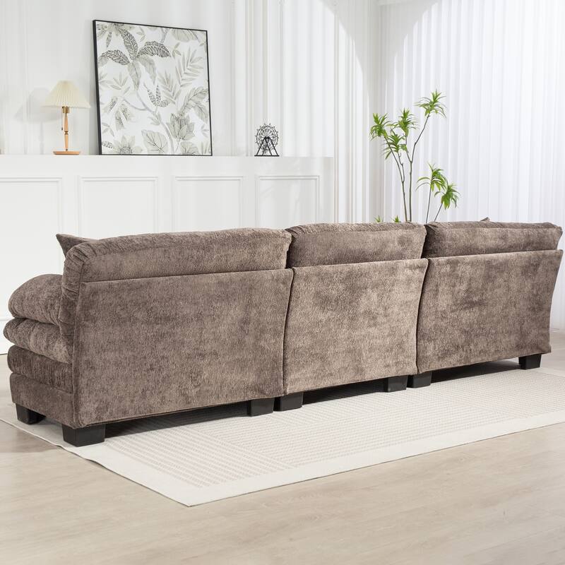 120.87" Chenille L-Shaped Sleeper Sectional Sofa with Ottoman