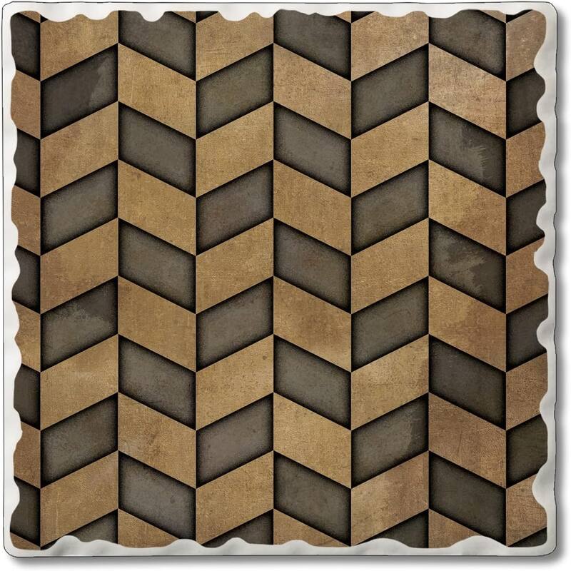 Absorbent Stone Tumbled Tile Coasters, Gilded Herringbone, Set of 4 - Multi