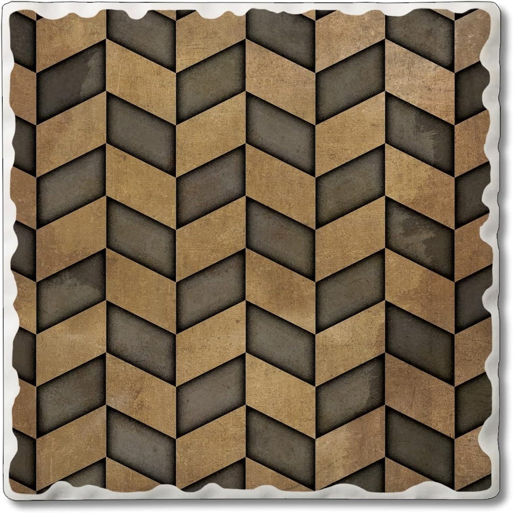 Absorbent Stone Tumbled Tile Coasters, Gilded Herringbone, Set of 4