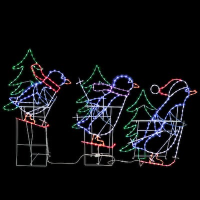 Puleo International Set of 3 Skiing Penguins with Tree Christmas Outdoor Decor - White