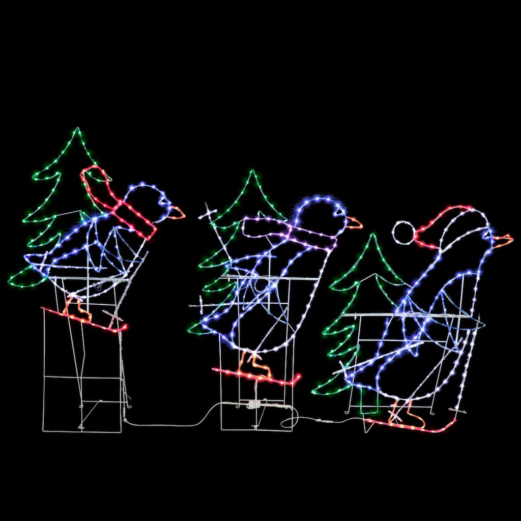 Puleo International Set of 3 Skiing Penguins with Tree Christmas Outdoor Decor - White