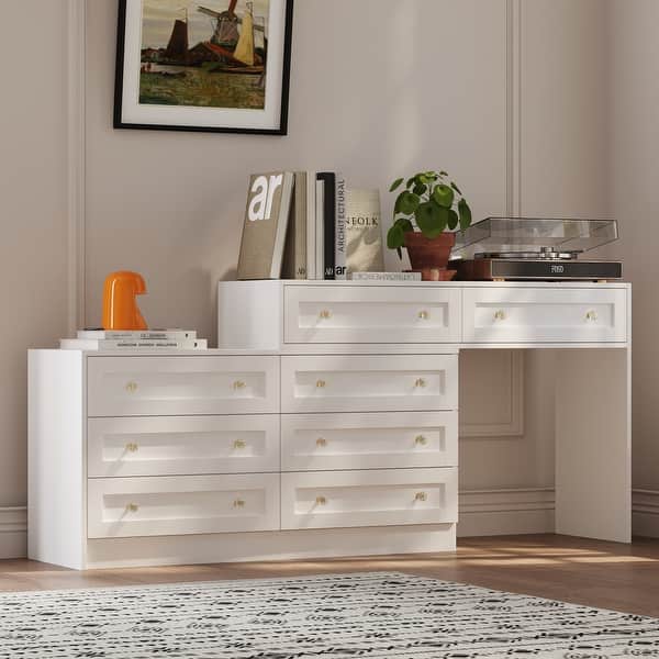 White Dresser & Vanity Combo Spacious Storage with Chic Crystal Knobs - On Sale - Bed Bath & Beyond - 40579595 White Dresser & Vanity Combo Spacious Storage with Chic Crystal Knobs - On Sale - Bed Bath & Beyond - 40579595