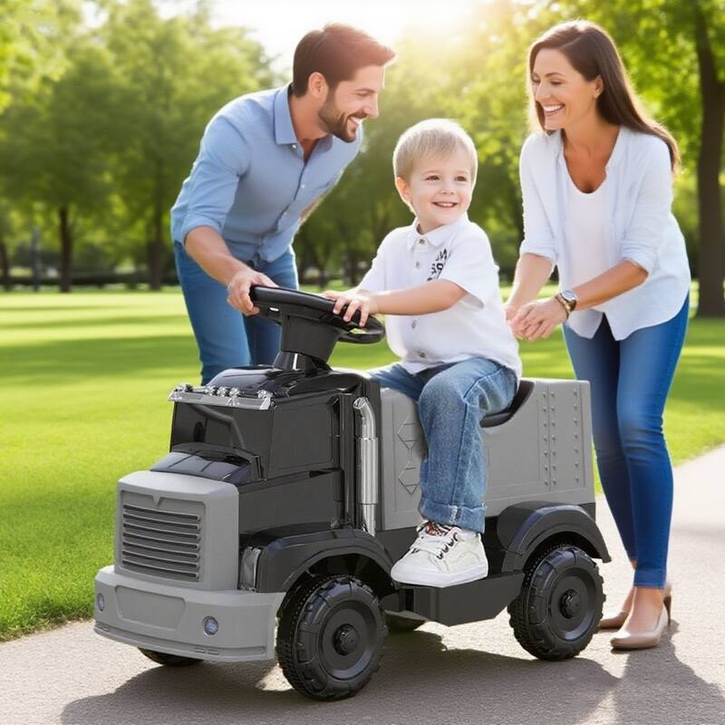 EROMMY 12V Ride-On Fire Truck for Kids with Music, Lights & Dual Motors. - Black.