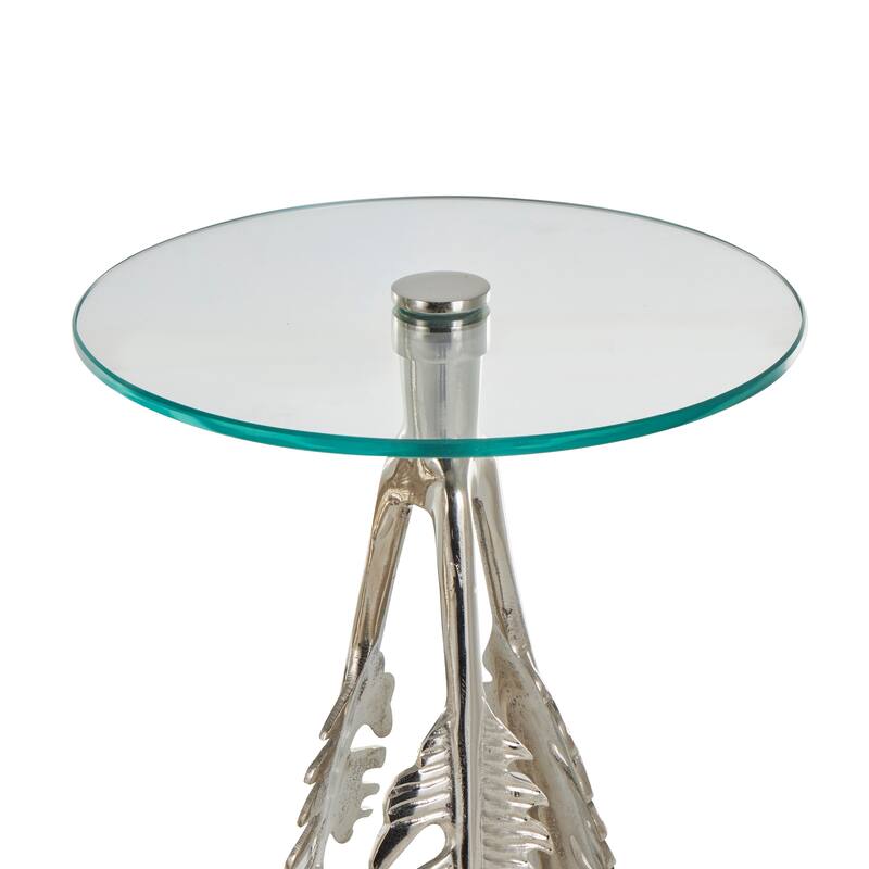 Silver or Gold Aluminum Metal Leaf Side End Accent Table with Tripod Legs and Tempered Glass Top (Set of 3)